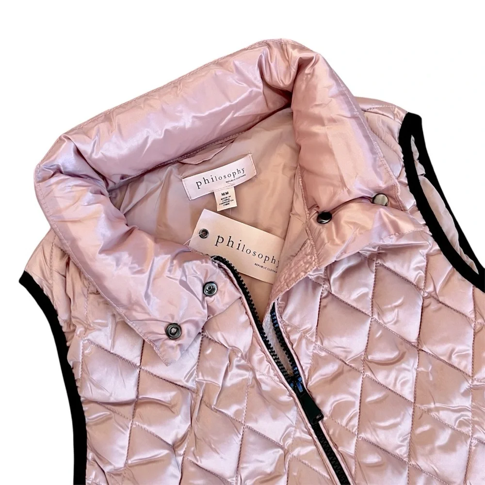 Philosophy Blush & Black Puffer Vest Zip Closure Size M NWT - Picture 6 of 7